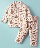 Little Darlings Interlock Knit Full Sleeves Animal Printed Front Open Co-Ords Night Suit - Light Pink