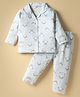Little Darlings Interlock Knit Full Sleeves Owl Printed Front Open Co-Ords Night Suit - Light Blue