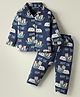 Little Darlings Interlock Knit Full Sleeves Animal Printed Front Open Co-Ords Night Suit - Navy Blue
