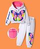 OLLINGTON ST.  100% Cotton Knit Butterfly Printed Full Sleeves Hoodie Sweatshirt & Joggers Set - White & Pink
