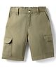Pine Kids Cotton Elastane Woven Above Knee Length Solid Colour Shorts - Olive Green
