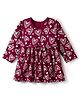 Doodle Poodle Cotton Knit Full Sleeves Frock With Heart Print & Bow Applique - Maroon