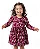 Doodle Poodle Cotton Knit Full Sleeves Frock With Heart Print & Bow Applique - Maroon