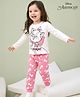 Kookie Kids Disney Single Jersey Knit Full Sleeves Night Suit With Marie Print - White & Pink
