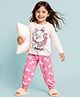Kookie Kids Disney Single Jersey Knit Full Sleeves Night Suit With Marie Print - White & Pink