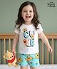 Kookie Kids Disney Single Jersey Knit Half Sleeves Shorts Night Suit With Winnie The Pooh Print - White & Blue
