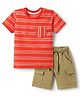 Babyhug Single Jersey Knit Half Sleeves Striped T-Shirt & Shorts Set - Red & Khaki