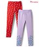 Honeyhap Premium 95% Cotton 5% Elastane Knit Full Length Leggings With Bio Finish Heart & Butterfly Print Pack of 2 - High Risk Red & Orchid Bouquet
