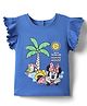 Kookie Kids India Disney Single Jersey Knit Frill Sleeves T-Shirt with Minnie Mouse Beach Graphics - Navy Blue