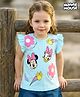 Kookie Kids Disney Single Jersey Knit Frill Sleeves Minnie Mouse Printed T-Shirt - Light Blue