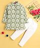 Jeet Ethnics Cotton Blend Full Sleeves Floral Printed Kurta Pyjama Set - Green
