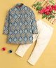 Jeet Ethnics Cotton Blend Full Sleeves Ethnic Printed Kurta Pyjama Set - Blue