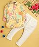 Jeet Ethnics Cotton Blend Full Sleeves Floral & Paisley Printed Kurta Pyjama With Jacket Set - Yellow
