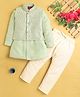 Jeet Ethnics Cotton Blend Full Sleeves Solid Kurta Pyjama With Leaves Embroidered Sequins Embellished Jacket Set - Green
