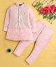 Jeet Ethnics Cotton Blend Full Sleeves Solid Kurta Pyjama With Leaves Embroidered Sequins Embellished Jacket Set - Pink