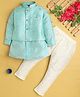 Jeet Ethnics Cotton Blend Full Sleeves Anstract Printed Kurta & Pyjama With Sequins Embellished Jacket Set - Blue