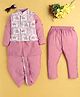 Jeet Ethnics Cotton Blend Full Sleeves Solid Kurta Dhoti & Pyjama With Patola Printed Jacket Set - Pink