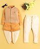 Jeet Ethnics Cotton Blend Full Sleeves Solid Kurta Dhoti & Pyjama With Chevron Embroidered Jacket Set - Orange