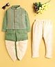 Jeet Ethnics Cotton Blend Full Sleeves Solid Kurta Dhoti & Pyjama With Chevron Embroidered Jacket Set - Green