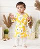 GREENDiGO Cotton Full Sleeves Floral Printed Kurta Pant Set - Yellow