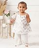 GREENDiGO Cotton Sleeveless Floral Printed Lace Detailed Kurta Palazzo With Dupatta Set - Off White