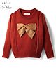 Arias Knit Full Sleeves Pullover Sweater With Bow Applique - Brown