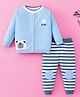 Mark & Mia Cotton Full Sleeves  Front Open Baby Sweater Set with Stripe & Panda Design - White & Light Blue