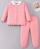 Mark & Mia Full Sleeves Front Open Baby Sweater Set with Cable Knit Design - Pink