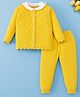 Mark & Mia Full Sleeves Front Open Baby Sweater Set with Cable Knit Design - Yellow