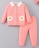 Mark & Mia Cotton Full Raglan Sleeves Front Open Baby Sweater Set with Floral Embroidery - Pink