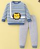 Mark & Mia Cotton Full Sleeves Baby Sweater Set with Stripe & Lion Design - Blue Grey & White