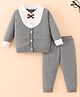 Mark & Mia Cotton Full Sleeves Front Open Baby Sweater Set with Bow Applique - Grey & White