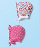 Babyhug 100% Cotton Interlock Knit Bonnet Cap with Knot Floral Print Polka Dot & Frill Design Pack of 2 Pink - Circumference 34 cm