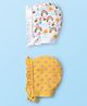 Babyhug 100% Cotton Bonnet Bonnet Caps Floral & Butterfly Print Pack of 2 White & Yellow - Diameter 15 cm