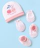 Babyhug 100% Cotton Knit Cap Mittens & Booties Set with Polka Dots & Berry Print White - Diameter 12 cm