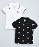 Kiwi Cotton Pack Of 2 Half Sleeves Solid & Stars Printed Polo Tees - White & Black