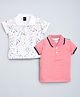 Kiwi Cotton Pack Of 2 Half Sleeves Solid & Colour Splash Printed Polo Tees - White & Pink