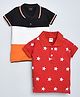 Kiwi Cotton Pack Of 2 Half Sleeves Colour Blocked & Stars Printed Polo Tees - Black & Red