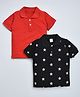 Hrit Cotton Pack Of 2 Half Sleeves Solid & Stars Printed Polo Tees - Black & Red