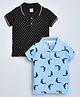 Kiwi Cotton Pack Of 2 Half Sleeves Polka Dots & Dolphin Printed Polo Tees - Black & Sky Blue