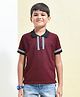 Kiwi Cotton Half Sleeves Striped Patch Detailed Polo Tee - Maroon