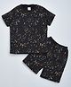 Kiwi Cotton Half Sleeves Colour Splash Printed Tee With Coordinating Shorts Set - Black