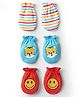 Babyhug 100% Cotton Knit Mittens with Animal Print & Stripes Pack of 3 - Red Aqua Blue & White