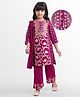 EARTHY TOUCH Cambric Woven Three Fourth Sleeves Kurti Salwar Set with Dupatta Floral Print & Embroidery - Maroon