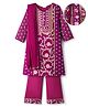 EARTHY TOUCH Cambric Woven Three Fourth Sleeves Kurti Salwar Set with Dupatta Floral Print & Embroidery - Maroon