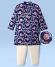 EARTHY TOUCH Cambric Woven Full Sleeves Kurta and Pajama Set With Floral Print - Navy Blue