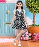 Lei-Chie Linen Floral Printed Dress With Half Puffed Sleeves Solid Inner Tee - Black