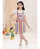 Lei-Chie Linen Striped Pinafore Dress With Half Puffed Sleeves Inner Tee - Peach