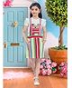 Lei-Chie Linen Striped Pinafore Dress With Half Puffed Sleeves Inner Tee - Yellow