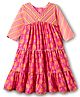 EARTHY TOUCH Muslin Woven Three Fourth Sleeves Ethnic Dress With Floral Print - Pink